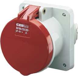 CEE surface-mounted socket, 5 pole, 16 A/400 V, gray/red, 6 h, IP44, 3385