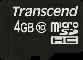TS4GUSDC10 microSDHC memory card, 4 GB, Transcend, class 10