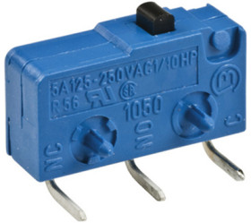Subminiature snap-action switch, On-On, PCB connection, pin plunger, 1.5 N, 6 (2) A/250 VAC, IP40, 1050.4102