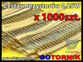 Zestaw rezystorów przewlekanych 0,25W 1000szt. - różne wartości