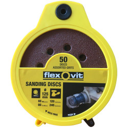 Flexovit 78072747046 Hook &amp; Loop Sanding Disc 125mm Assorted (Dispenser 50)
