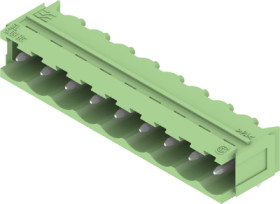 Pin header, 9 pole, pitch 5.08 mm, angled, green, 1409340000