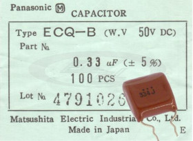 330nF 50V 5% R=5mm kondensator poliestrowy ECQ-B PANASONIC