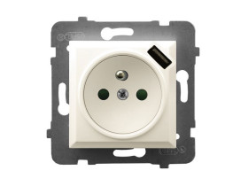 ARIA Gniazdo pojedyncze z uziemieniem z przesłonami torów prądowych z ładowarką USB ecru GP-1UZPUSB/m/27 OSPEL