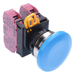 YW4B-M4E02S Blue 22mm Metal Bezel Mushroom Momentary Push Button Switch 2NC IP65 IDEC