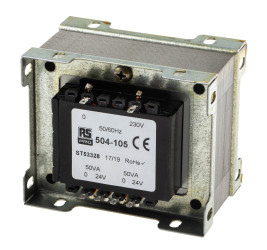 Transformator do zabudowy Napięcie wtórne 24V ac 100VA Napięcie pierwotne 230V ac 2-wyjściowy 87% RS PRO