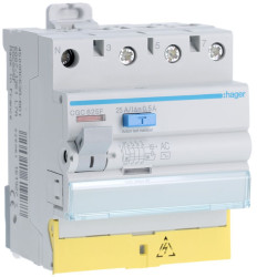 RCCB, Typ AC, 3P+N-biegunowy, 25A, 500mA, Hager, CGC 230 → 400V ac
