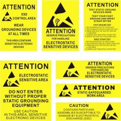 Quadrios 1903EC129 ESD warning sign YellowBlack 140mm x 140mm ESD Labels