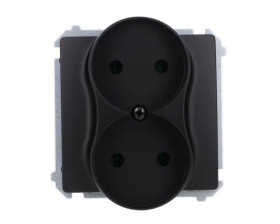 Simon Basic Gniazdo wtyczkowe podwójne bez uziemienia (moduł),16A, 250V, zaciski śrubowe czarny BMG2M.01/49
