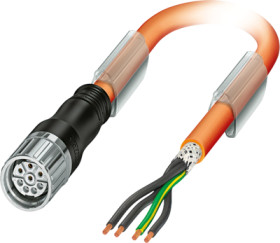 Sensor actuator cable, M23-cable socket, straight to open end, 7 pole + PE, 2 m, PUR, orange, 18 A, 1620399