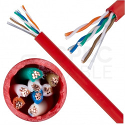 Kabel sieciowy U/UTP kat.5e skrętka 4x2x0,48mm wewnętrzny PVC czerwony linka Alantec