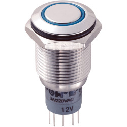 Zip Switch LAS2GQF-22E/B/12V/S/P 16mm IP67 Vandal DPDT Blue LED Flush S&#x27;Steel