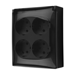 Simon Aquaclick Gniazdo IP44, Schuko, 4-krotne, klapka transparentna, z przesłonami czarny ACGSZ4Z/49A