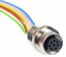 RKFM 8/0,5 M gniazdo 8 stykowe M12 do obudowy metalowe, z gwintem montażowym M16, przewody 0,5m, LUMBERG 26134