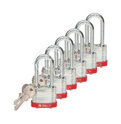 Kłódka LOTO stalowa, laminowana, szekla 51 mm, czerwona (6 szt.), 814106
