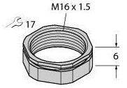 Turck 6936166 Akcesoria połączeniowe czujnika/aktuatora SECHSKANTMUTTER M16X1.5. SW17, 1 szt.