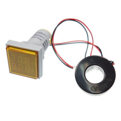 Kontrolka LED Volt+Amper. żółta kwadrat min.0,6A, 60-500VAC miernik