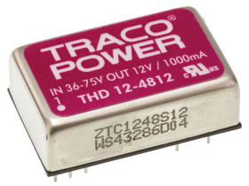 Przetwornica DC-DC, 12W, Uwe 36 → 75 V DC, Uwy 12V dc, Iwy 1A, TRACOPOWER