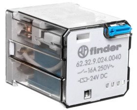 Przekaźnik 2P 16A 24V DC do gniazd lub Faston 187, przycisk testujący, mechaniczny wskaźnik zadziałania 62.32.9.024.0040