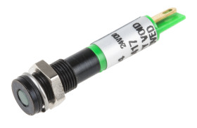 Lampka kontrolna do montażu panelowego 24V dc, zielona 6mm LED Końcówka lutownicza RS PRO