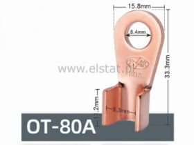 Konektor; oczko 8mm; miedź; kabel do 50mm2; 80A