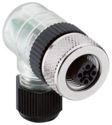 RKCW/LED 4/7, M12, 4 styki, złącze żeńskie (gniazdo) kątowe, dławik SW15 (3-6.5mm), nakrętka metalowa, sygnalizacja LED, LUMBERG