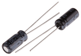Kondensator 220μF 10V dc Radialny, Otwór przelotowy RS PRO roztaw: 2mm 5 (Dia.) x 11mm