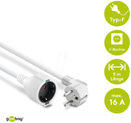 93088 Verlängerung Schutzkontakt, 5 m, weiß