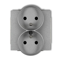 DECO Gniazdo podwójne z/u srebrny metalik 7DGPR-2zp