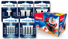 Baterie alkaliczne everActive Pro Alkaline 288szt LR6, 288szt LR03, 20szt 6LR61, 24szt LR14, 24szt LR20 + Mop Vileda