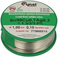 SAC99-100-010 Bezołowiowe spoiwo Sn99Ag0.3Cu0.7 1,00 mm waga 100g
