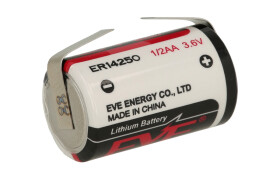 Bateria; litowa; ER14250 P; 3,6V; 1200mAh; fi 14,3X25mm; do lutowania; 2 piny; Eve Battery; ER14250-1L