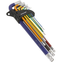 Sealey AK7191 Ball-End Hex Key Set 9pc Colour-Coded Extra Long Metric