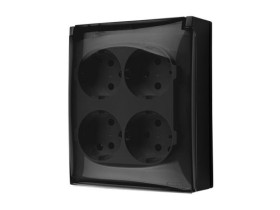 SIMON AQUACLICK Gniazdo poczwórne z uziemieniem SCHUKO klapka transparentna z przesłonami zaciski śrubowe IP44 czarny ACGSZ4Z/49