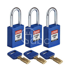 Kłódka LOTO SafeKey nylonowa, szekla stalowa 38 mm, niebieska (3 szt.), 150317