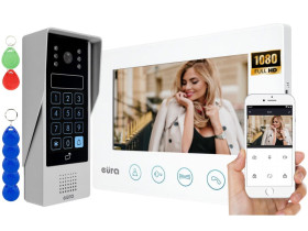 Wideodomofon ''EURA'' VDP-90A3 ''DELTA plus'' monitor 7'' WiFi otwieranie 2 wejść szyfrator czytnik zbliżeniowy AHD Tuya biały A