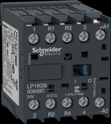 Power contactor, 4 pole, 20 A, 2 Form A (N/O) + 2 Form B (N/C), coil 24 VDC, solder connection, LP1K090085BDTQ