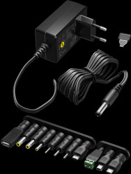 64568 Universal power supply 3-12 V, max 12 W, 1,0 A , 12 adapters