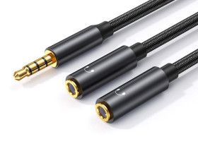 KABEL JACK WTYK 3,5mm (4-POLOWY) - 2 X GNIAZDO MIKROFON + SŁUCHAWKI 3,5MM (4-POLOWE) 0,35M HQ (KABJ354P-2XGNMIKSLU-HQ035)