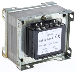 Transformator do zabudowy Napięcie wtórne 15V ac 100VA Napięcie pierwotne 115V ac 2-wyjściowy 87% RS PRO