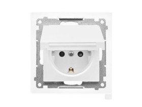 SIMON 55 Gniazdo pojedyncze z uziemieniem SCHUKO z przesłonami szybkozłącza IP44 klapka w kolorze biały mat TGSZ1BCZ.01/111 KONT