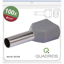Quadrios 22C438 Twin Ferrule 4 mm&#xB2; Partially Insulated Grey 1 Set