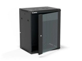 Szafa rack wisząca 19 cali 15U 600x450, drzwi szklane, tył i osłony boczne demontowalne, FLAT PACK kolor czarny ALANTEC