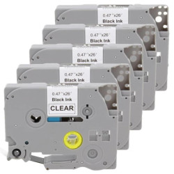 Taśma 5x Tze-131 do drukarki Brother 12mm 8m przeźroczysta taśma czarny nadruk /5szt./