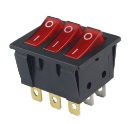 Włącznik kołyskowy KCD3-301L 16A 250V ON-OFF potrójny czerwone poświetlenie