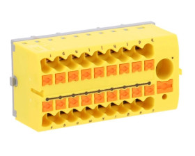 Blok rozdzielczy PTFIX 6/18X2,5-NS35 YE, żółte złącze przemysłowe - 18 punktów przyłączeniowych o przekroju 2,5mm2