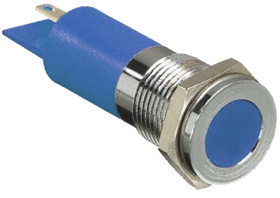 Lampka kontrolna do montażu panelowego 110V ac, niebieska 14mm LED Chrom Faston, oczko lutownicze RS PRO
