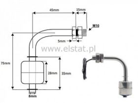 Czujnik pływakowy kątowy; długość 78mm; +125°C