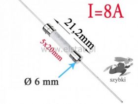 8,0A bezpiecznik ceramiczny do PCB; 5x20mm