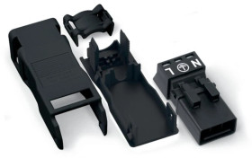 Wtyk 3-torowy czarny z obudową odciążającą naciąg WINSTA MINI 890-113